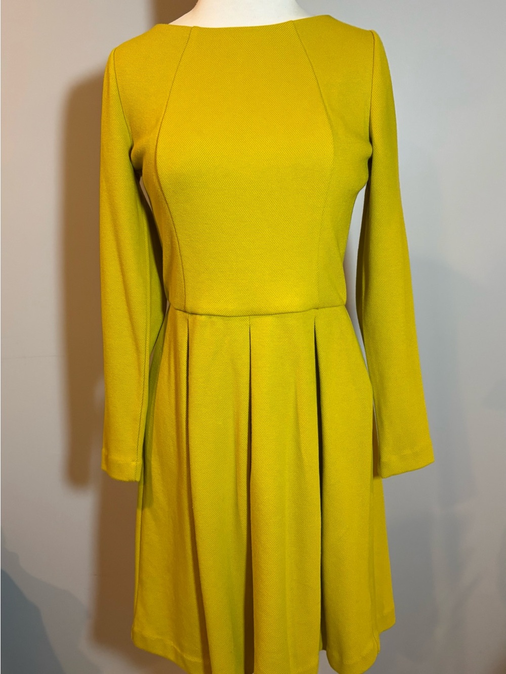 Boden Lindsey Ponte Pleated Fit-and-Flare Dress in  Yellow